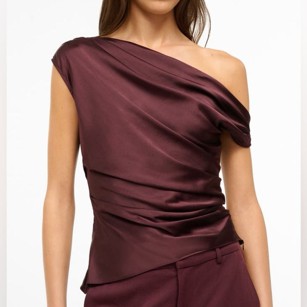 Staud One-Shoulder Satin Top